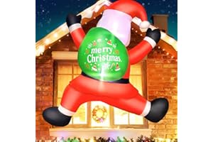 KOOY 6FT Christmas Inflatables Climbing Santa, Blow Ups Xmas Hanging Santa Outdoor Decorations with LED Light Up for Xmas Yard Outdoor Roof Christmas Decorations
