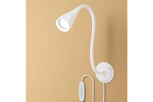 KAULSOUE Book Light for Bed, Reading Light at Night, Wall Mount Reading Lamp for Bedside,Headboard, Eye Care LED, 5 Color & Brightness Dimmable, Flexible Gosseneck, 1 Pack, White