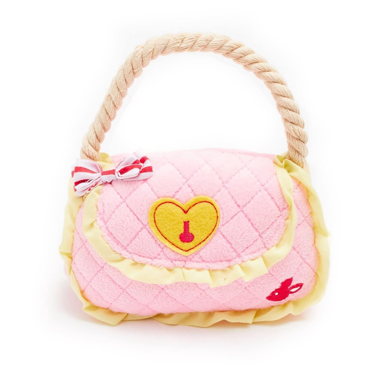Handbag Squeak Dog Toy Pink with Rope