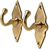Unlacquered Solid Brass Wall Hooks &ndash; Heavy Duty Handmade Coat Hooks for Wall Mount | Decorative Brass Towel Hooks for Bathroom, Robes, Jackets, Towels | Vintage Rustic Coat Hanger (Set of 2)