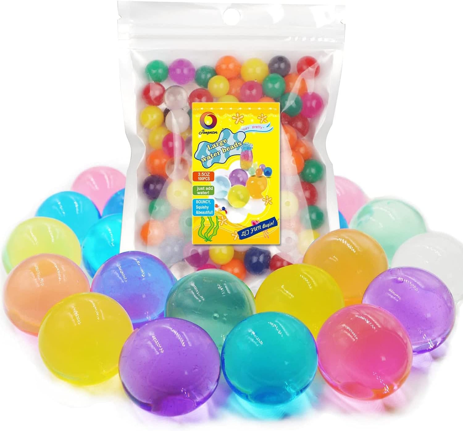Vase Fillers - Jangostor Large Water Gel Beads 3.5 Ounces (100pcs) Gaint Water Jelly Pearls Rainbow Mix for Kids Sensory Playing, Wedding Home Decoration,Plants Vase Filler