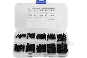 Grub Screw Set 240Pcs Alloy Steel Hex Head Socket Assortment Kit M3-M8 Screw Bolts with Storage Case, Black