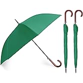 Silkfly 48 Inch Auto Open Umbrella Large Wooden J Stick Handle Vintage Windproof Travel Wedding Fast Drying Rain Umbrella