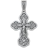 Orthodox Cross Necklace for Women - 925 Sterling Silver - Jesus Christ Crucifix Pendant with Prayer Spiga Rope Chain 20" - Christian Religious Jewelry - Handmade