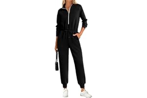 PRETTYGARDEN Long Sleeve Jumpsuits for Women Casual 2025 Fall Fashion Zip Up Pant Rompers One Piece Sweatsuits Travel Outfits