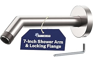 Hammerhead® Solid Metal Shower Arm and Flange - 7.5 Inch 304 Stainless Steel Extension Pipe - Universal Shower Head Arm with 