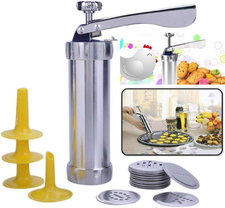 Cookie Press Kit for DIY Biscuit Maker Decoration with 20 Stainless Steel Cookie Molds for Christmas Party Birthday