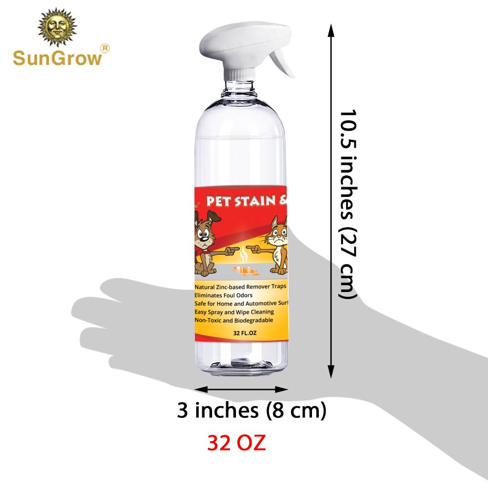 SunGrow Advanced Pet Urine Stain and Odor Remover for Dogs & Cats Owners: Clear, Clean, Enzyme Blend with a Pleasant Green Tea Scent : Color Safe & Effective for Clothing, Rugs, Counter-Tops & Floors