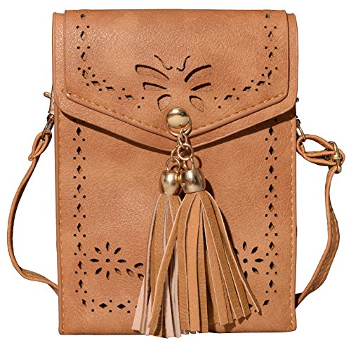 Outrip Women's Small Crossbody Bag Tassel Cell Phone Purse Wallet Shoulder Bag (Brown)