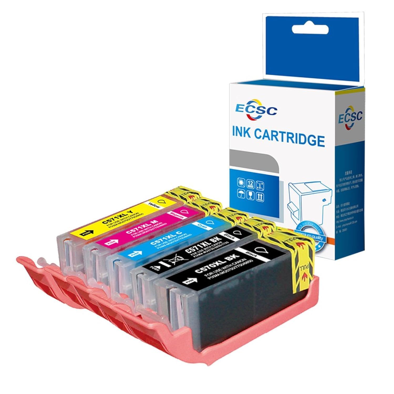 ECSC Compatible Ink Cartridge Replacement for Canon Pixma MG5700 MG5750 MG5751 MG5752 MG5753 MG6800 MG6850 MG6851 MG6852 MG6853 MG7750 MG7751 MG7752 MG7753 TS5050 TS5051 (BK, PBK, C, M, Y, 5-Pack)