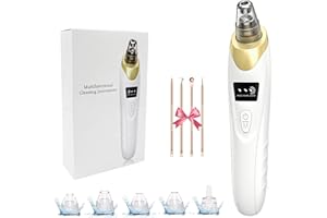 ECHTUR 2025 Pore Vacuum, USB Rechargeable Blackhead Remover Vacuum,3 Levels Adjustable Pore Vacuum Blackhead Remover, with 5 Suction Power,6 Probes,Face Vacuum Pore Cleanser for Women & Men-Gold