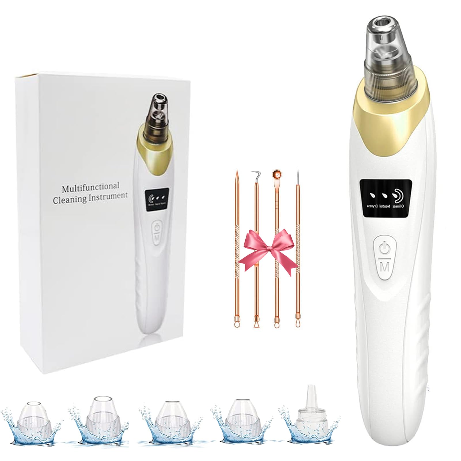 Photo 1 of 2025 Pore Vacuum, USB Rechargeable Blackhead Remover Vacuum,3 Levels Adjustable Pore Vacuum Blackhead Remover, with 5 Suction Power,6 Probes,Face Vacuum Pore Cleanser for Women & Men-Gold