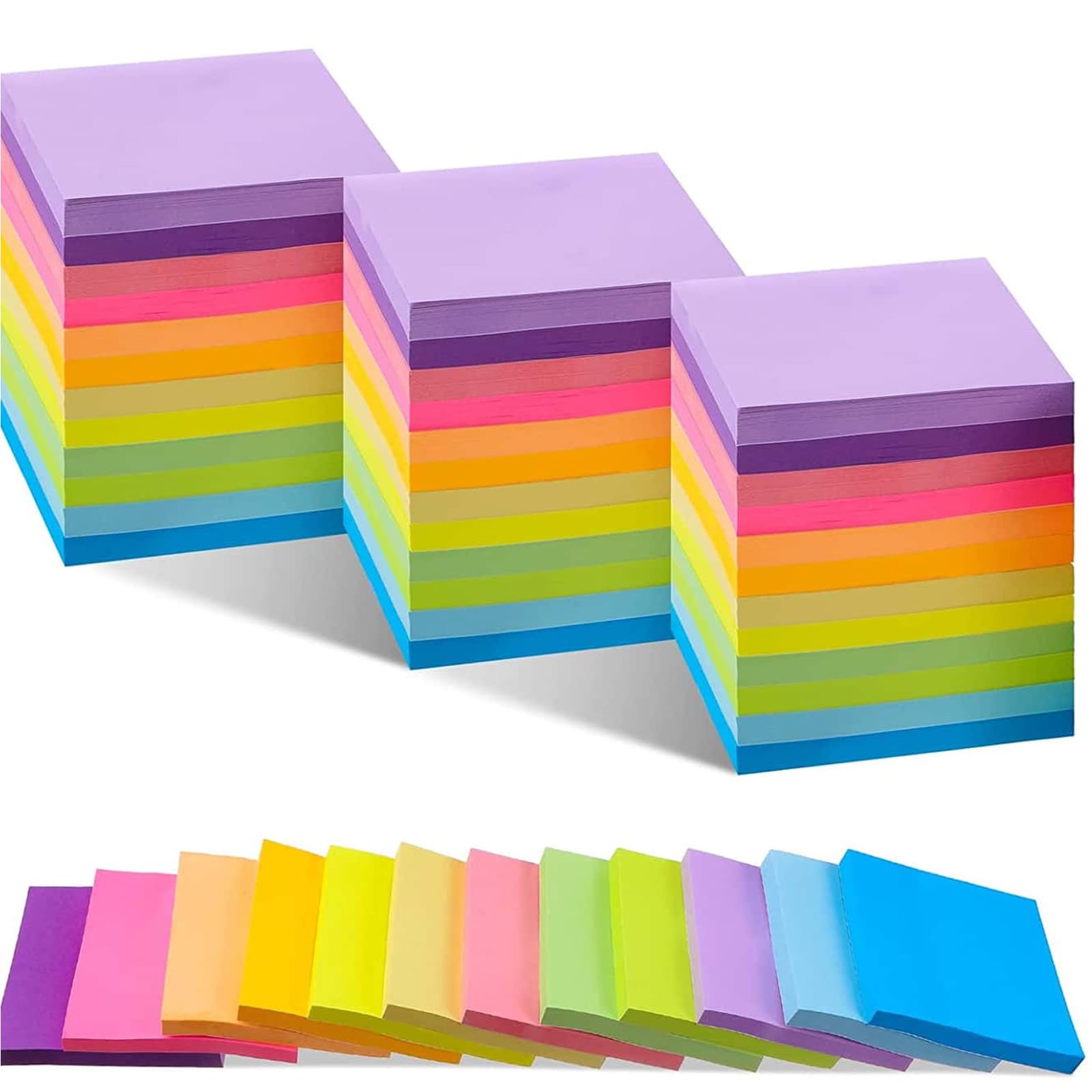 Pack of 12 Coloured Sticky Notes, 600 Pieces, 76 x 76 mm Sheets, Sticky Notes for Labelling, Easy to Write on, Reusable for School, Home, Office (12 Colours)