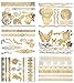 Terra Tattoos Gold Metallic Temporary Tats 75+ Geometric Henna Designs Butterflies, Elephants, Flowers Waterproof Nontoxic Long Lasting Perfect for Beach, Festivals, & more! (Dawn)