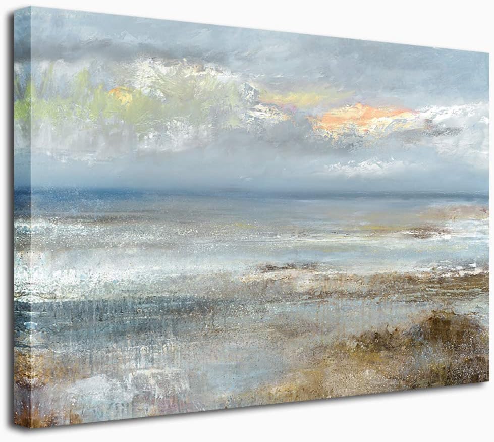 Abstract Wall Art Beach Canvas Pictures Contemporary Canvas Artwork Sea Landscape Canvas Art Prints for Living Room Bedroom Office Kitchen Wall Decor Framed Ready to Hang 30" x 40"