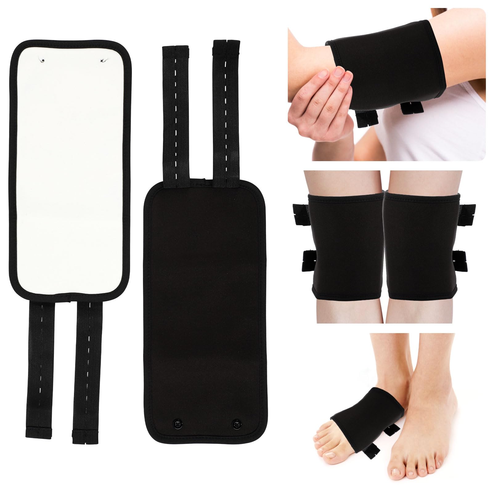 2 PCS Castor Oil Pack Wrap Kit Knee,Reusable Castor Oil Pack with Adjustable Elastic Strap,Castor Oil Packs Organic Cotton for Feet Legs Arms Neck Calf Pain Relief (Castor Oil Not Included) (Black)