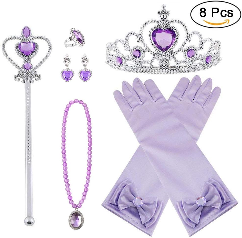 Vicloon Princess Dress Up Accessories, 7PCS Princess Costumes Set, Included Princess Crown, Gloves, Magic Wand, Necklace