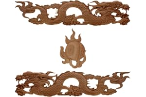 LJFMDLN Chinese Dragon Wood Carved Appliques, 1 Set Decal Corner Frame Woodcarving for Wall Doors Furniture Wedding Decoration (Size : 53x11cm/20.9x4.3inch)