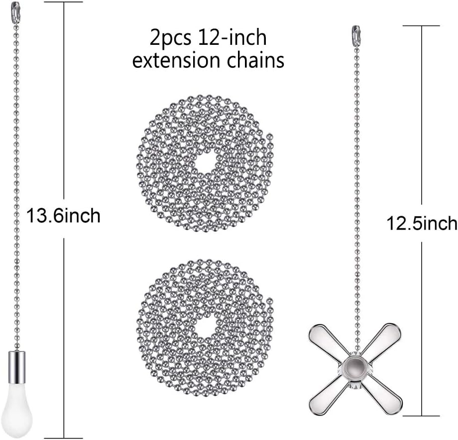 Ceiling Fan Pull Chain, 2pcs 24-inch 3mm Diameter Beaded Ball Extension Chains with Decorative Light Bulb and Fan Cord (Silver): Kitchen & Dining