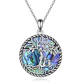 ONEFINITY Tree of Life Necklace for Women Sterling Silver Abalone Shell Crystal Tree of Life Pendant Necklace Family Tree Jewelry for Mom Daughter Sister Girls Christmas Gifts