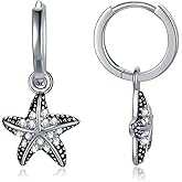 Sterling Silver Beach Ocean Series Hoop Earrings with Crystal, Jewelry Collection for Women Girls