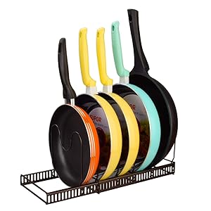 Toplife Expandable Pans Organizer Rack,7 Adjustable Compartments, Pantry Cabinet Bakeware Lid Plate Holder