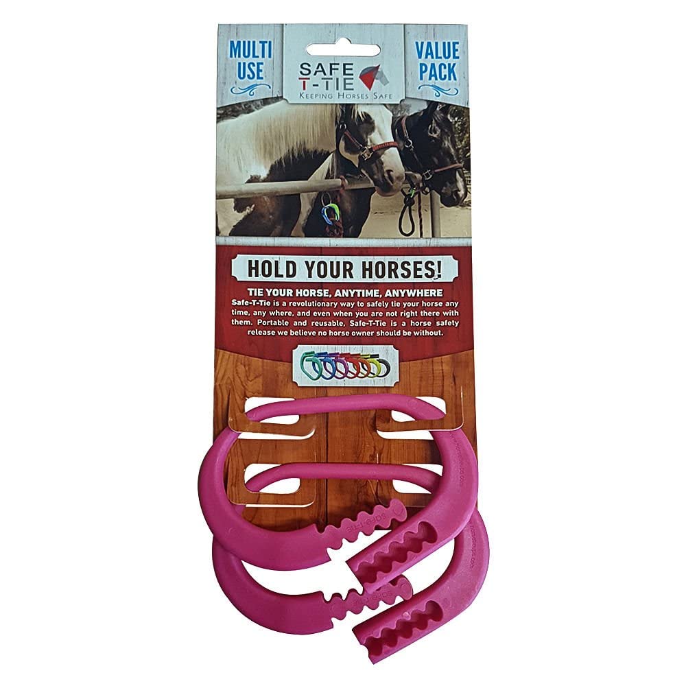 Safety Tie Injuries Preventing Horse Tether Tie - Portable & Reusable Breakaway Horse Tie Safety for You & Your Horse - Quick Release Horse Tie - 5 Customizable Loop Setting - 2pcs Pink — image 1