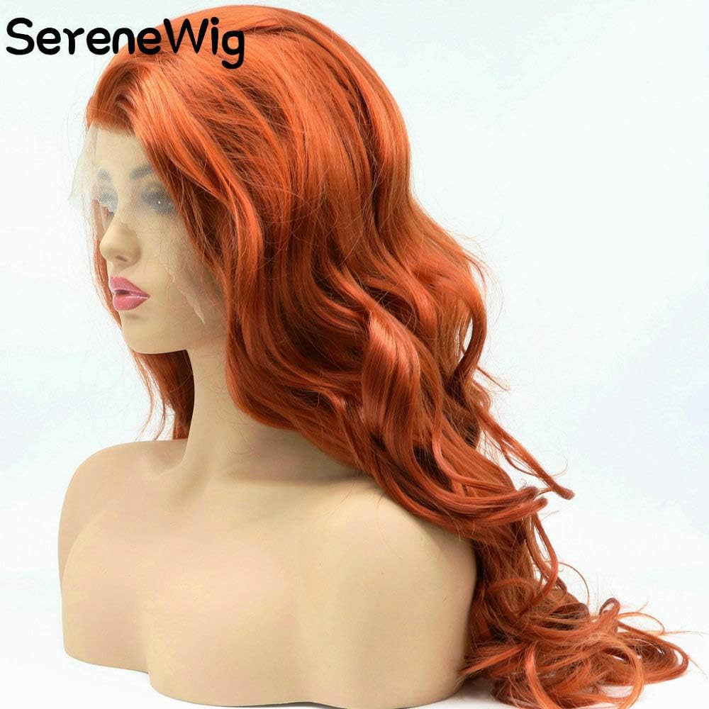SereneWig 24Inches 360# Brick-red Wig Synthetic Lace Front Wigs for Women Bouncy Curl Heat Resistant Copper Red Color Replacement Wig Natural Hairline Free Part - Image 4