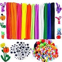 BellaBetty 500 Pcs Craft Supplies Set Which Includes 100 Pcs Pipe Cleaners Chenille Stem, 250 Pcs Pom Poms, 150 Pcs Wiggle Googly Eyes for School Art Projects