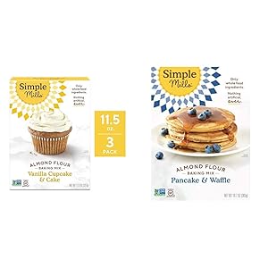 Simple Mills Almond Flour Baking Mix, Gluten Free Vanilla Cake Mix, Muffin pan ready, Made with whole foods 3 Count & Almond Flour Pancake Mix & Waffle Mix, Gluten Free