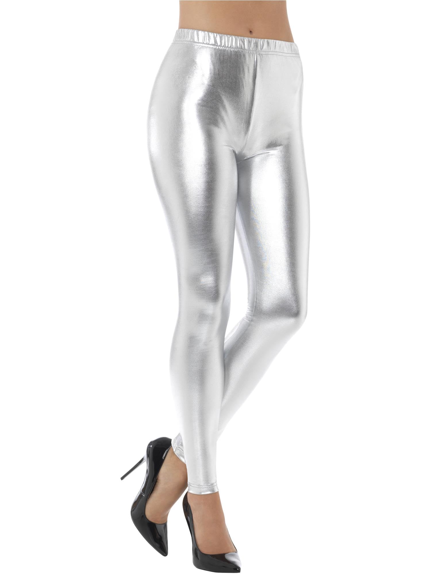 Smiffys 80s Metallic Disco Leggings, Silver , 1980's Fancy Dress, 1980s Dress Up Costumes