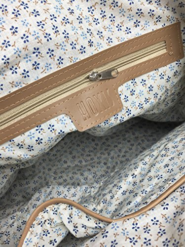 Hoxis Beach Rattan Woven Braid Pu Leather Deco Tote Women Shoulder Handbag (Brown)