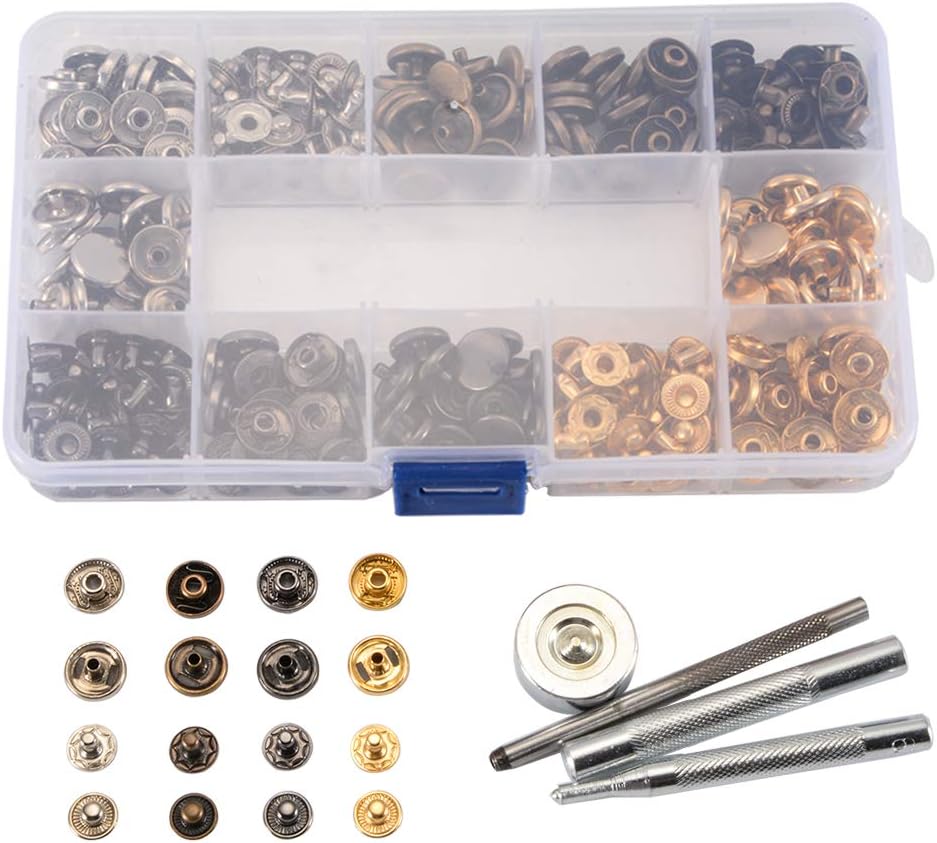 80/100/120 Sets Snap Fasteners Kit, Metal Snap Buttons Press Studs with 4 Pieces Fixing Tools 4 Colors Snap Fasteners for Leather Coat Down Jacket Jeans Bags (120)