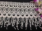 6.5 Inches, Peacock Trim with Fringes, 2 Yards (White)