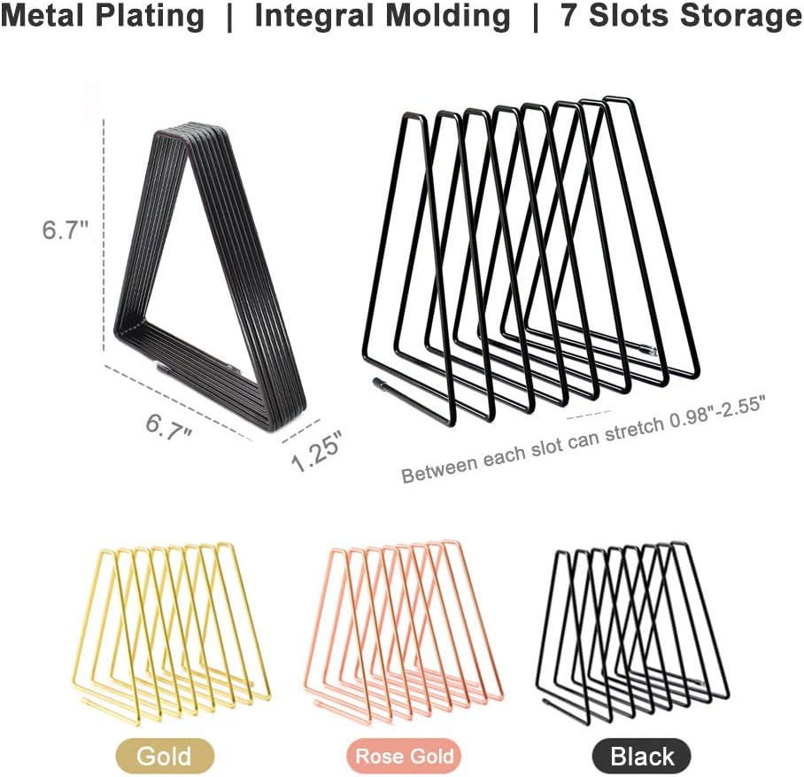 Adjustable 7-Slots Desktop Magazine File Holder, Triangle Metal Wire Record/Book Organizer Rack, File Folder Organizer Sorter, Vinyl/Magazine Storage, Display Rack for Decoration/Office (Black) : Office Products