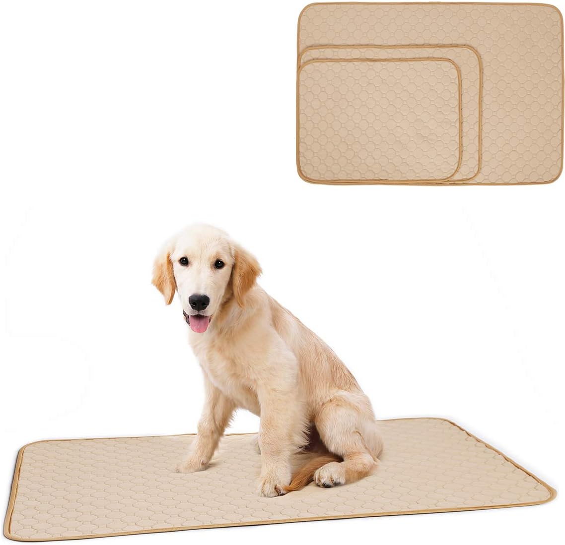 Tineer Washable Puppy Training Pad Pet Mat Anti-slip Reusable Dog Pee Pad Blanket for Dog/Cat/Rabbit (M, Beige)