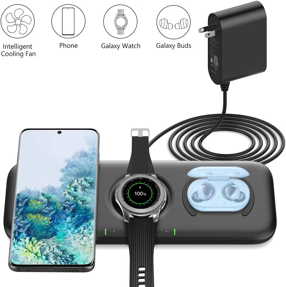 Amazon Com Yootech 3 In 1 Fast Wireless Charger 22 5w Max Wireless Charging Pad With Adapter Compatible With Galaxy Watch 42mm 46mm Active2 1 Gear S3 S2 Sport Galaxy Buds Galaxy S20 S10 S9 S8 Not For Iwatch