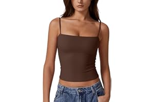QINSEN Women's Double Lined Basic Tank Top Adjustable Spaghetti Straps Sleeveless Camisole Shirts