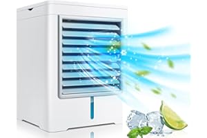 Off Paper Personal Air Conditioner Mini AC, 3 Speeds 450ML Water Tank Room Evaporative Air Cooler Cooling Fan with Timer, Aromatherapy Notch, Spray Function, Portable AC Units for Rooms and Office