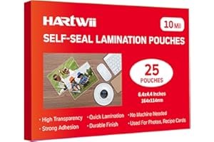 HARTWII 25 Pack Self-Sealing Laminating Pouches 4x6 Inch,10 Mil Thick Double-Sided Self Adhesive Lamination Pouches,Waterproof Photo Laminating Sheets No Laminator Machine Need