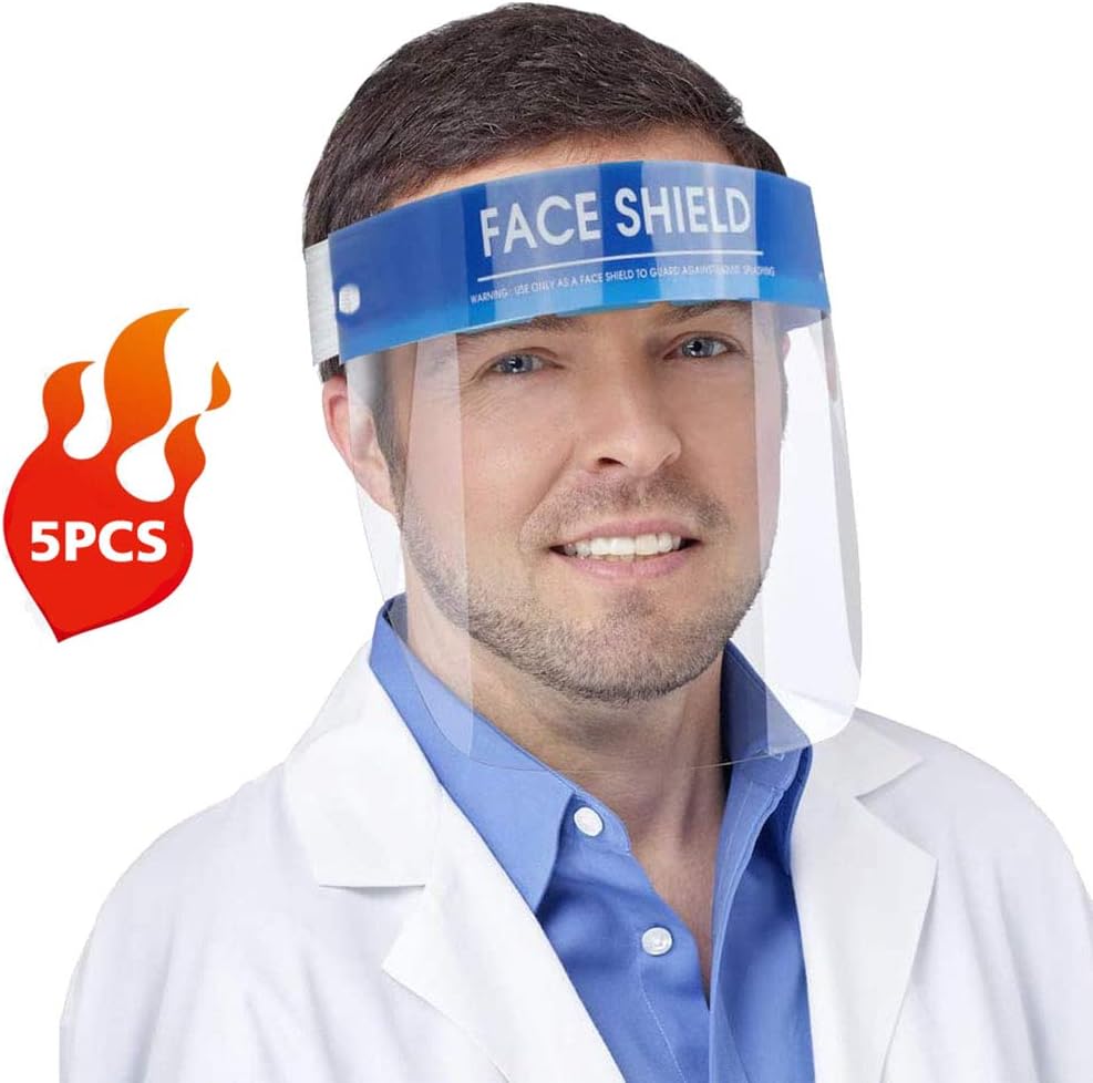 Pyjacos 5 Pack Safety face shield All-Round Protection Cap Transparent Prevent droplets Protective Face Shield