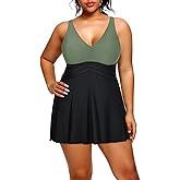 Holipick Plus Size Swim Dress Women - One Piece Swimsuit with Skirt V Neck Tummy Control Bathing Suit