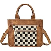 PCBAG Women's Checkered Crossbody Bag Vintage Black and White Faux Leather Tote Handbags Purse Adjustable Strap Casual Shoulder Bag for Work Travel