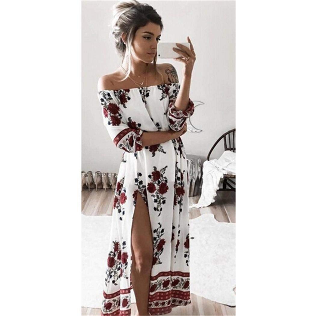 Maxi White Summer Dress for Women, Sexy Off Shoulder Long Split Boho Beach Dress