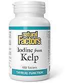 Natural Factors Iodine from Kelp, 180 Tablets, 750 mcg of Iodine per Tablet, HIGH POTENCY, Promotes Healthy Thyroid Function,