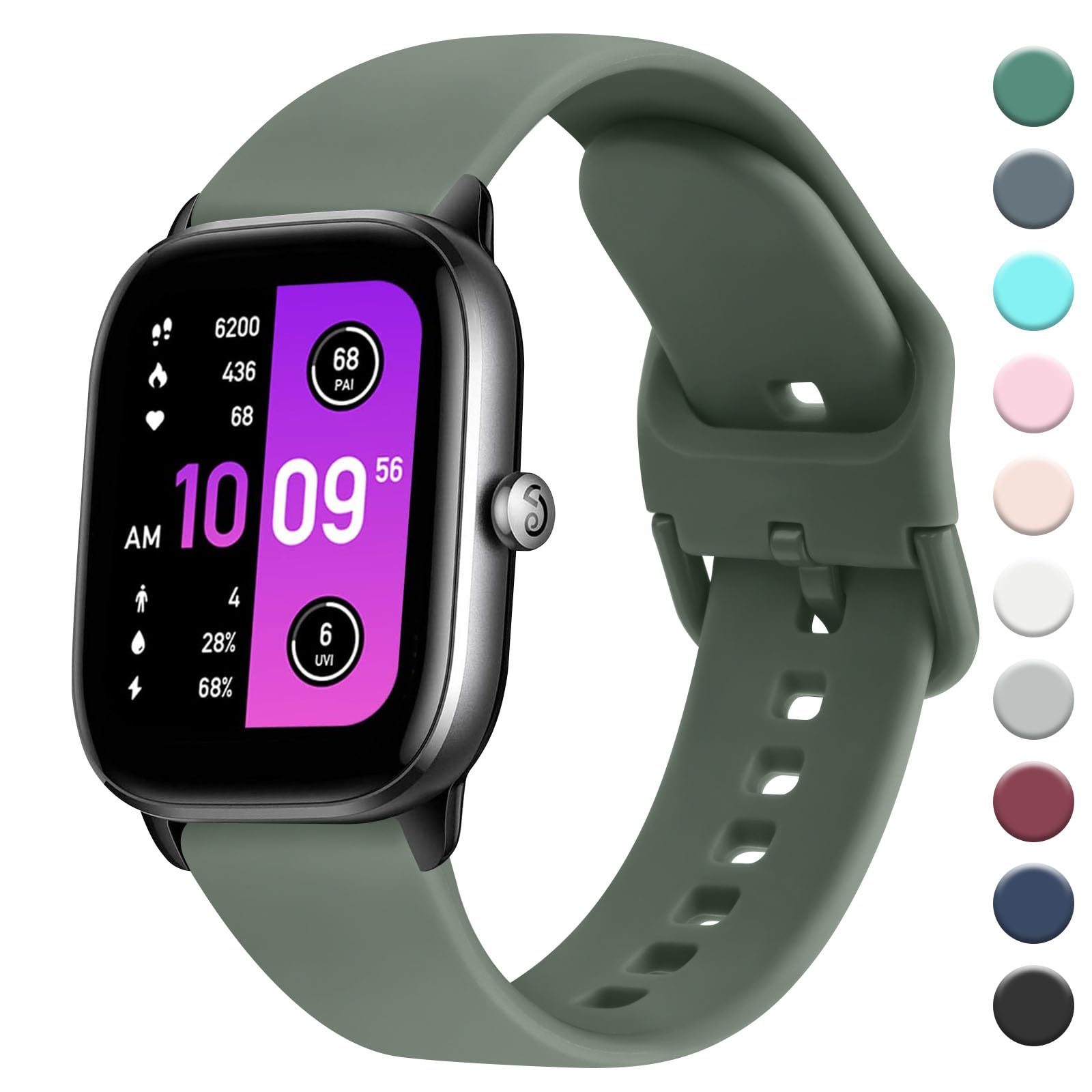 AK Straps Compatible with Amazfit GTS 2 Mini/GTS 4 / GTS 4 Mini/GTS 3 / GTS 2 / GTS 2e, 20mm Soft Silicone Sport Replacement for Amazfit Bip 3 Pro/Bip 3/Bip U Pro/Bip Lite/Bip S/Bip U(Cactus) — image 1