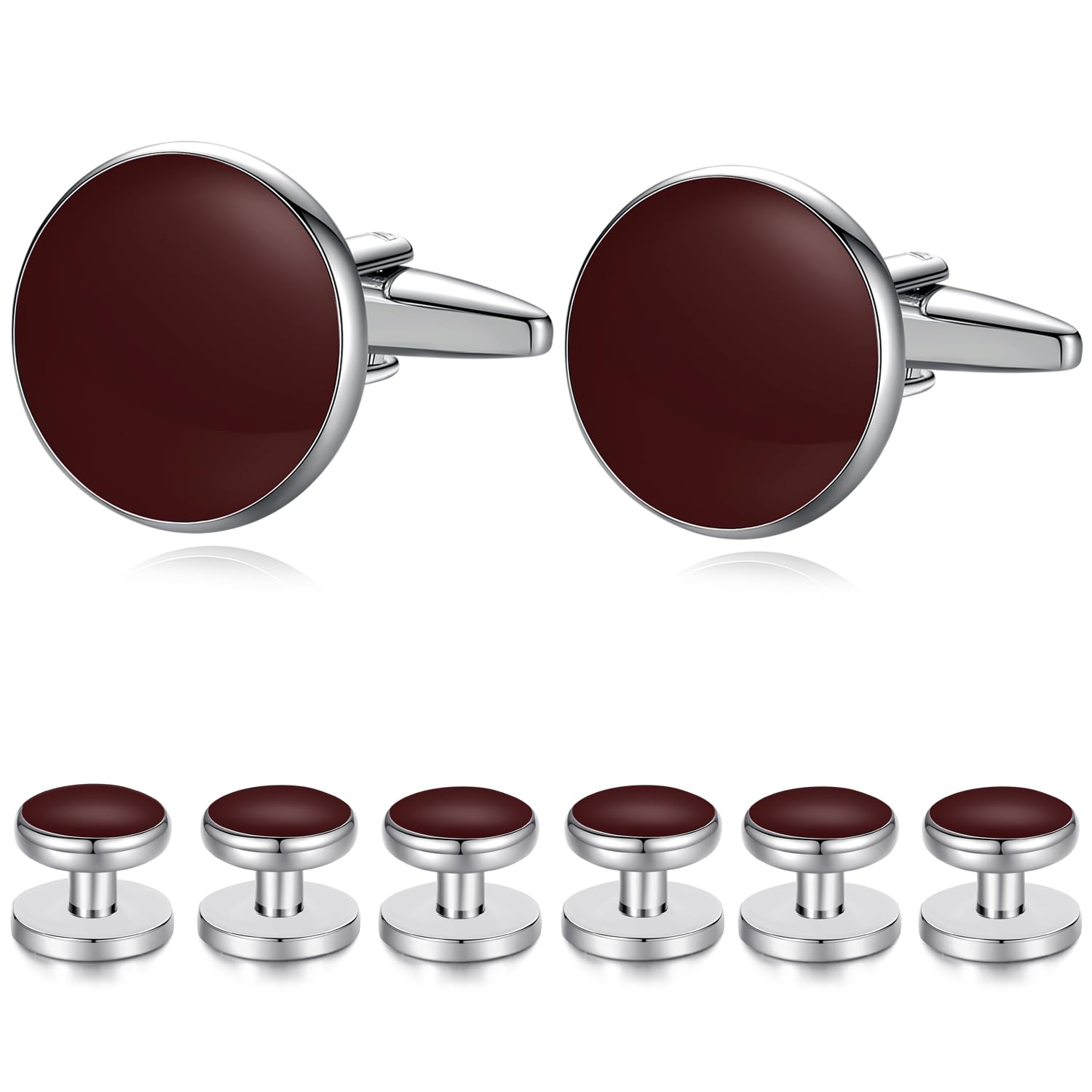 HONEY BEAR 8pcs Set Cufflinks and Studs - Black Onyx, for Men Shirts Tuxedo Wedding Gift …