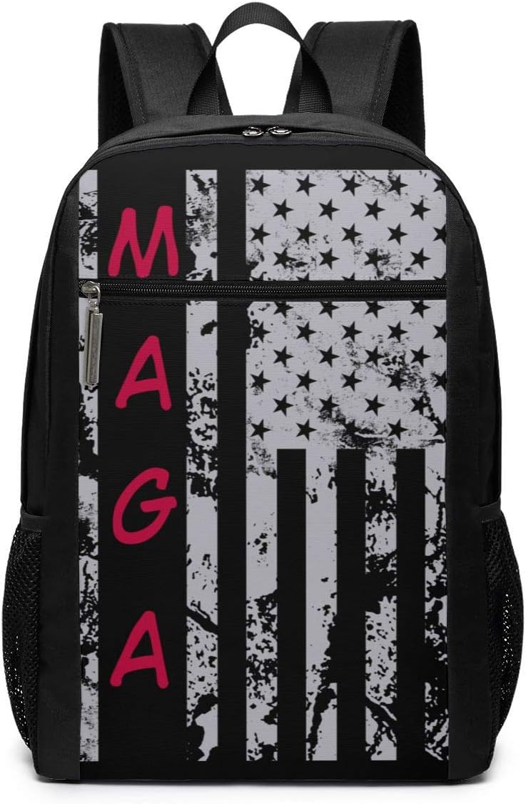 Vintage American Flag and MAGA 17 Inch Laptop Backpack Basics Computer Backpack for Women and Men