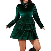 EHSUYAB Women Mini Velvet Dress, Cocktail Party Wedding Guest Outfits Babydoll Dresses Green Large