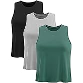 Ridshy Crop Tops for Women Workout Athletic Tank Tops Flowy Cropped Tank Tops Yoga Sleeveless Muscle Shirts 3 Pack